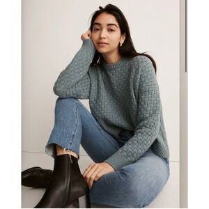 Madewell Women's XS Basketweave Stitch Sweater Steely Ocean Blue Cotton Blend